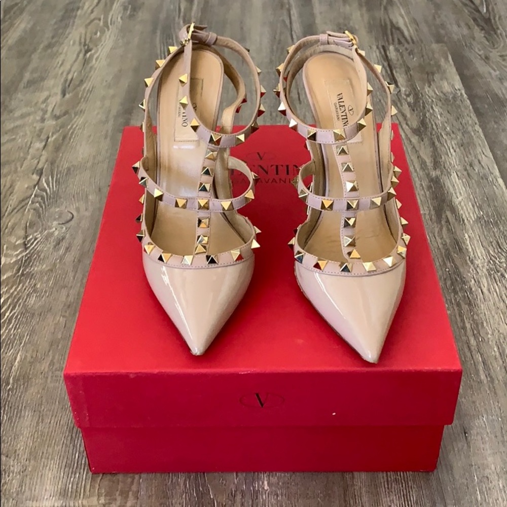 Valentino Rockstud Pointed Toe T-Strap Pump